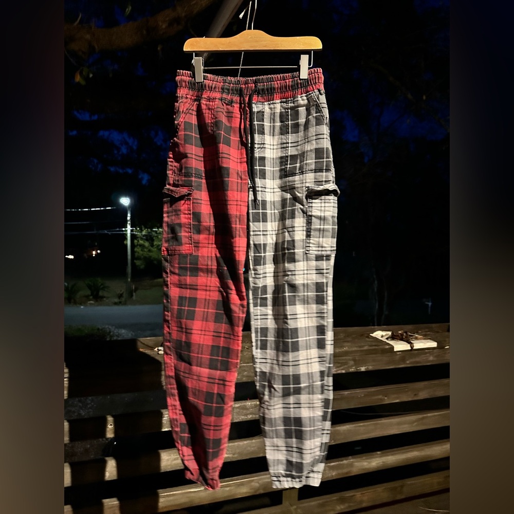 Red Black and White Plaid Particolor Punk Joggers